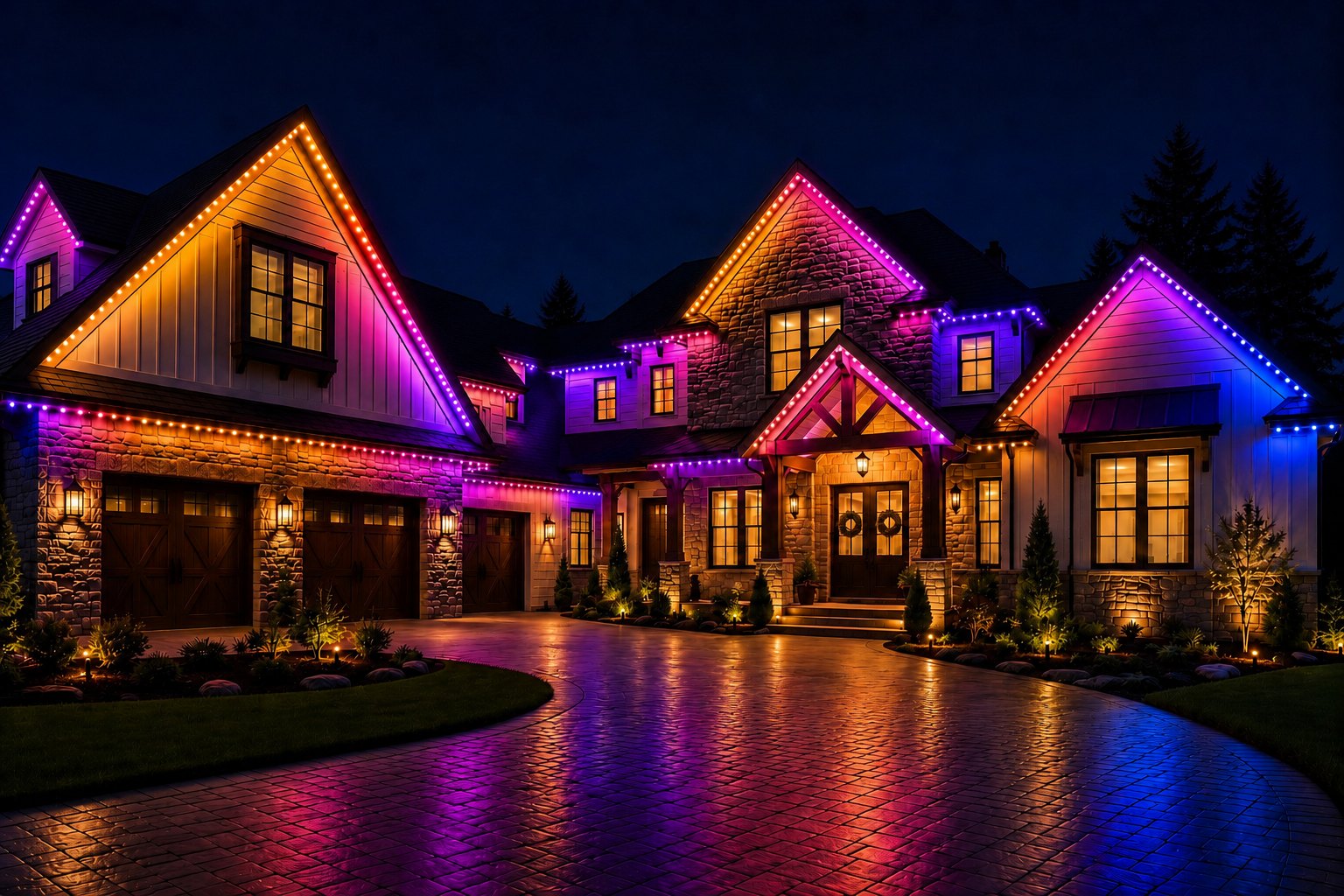Permanent color-changing LED lighting on a Central Coast estate